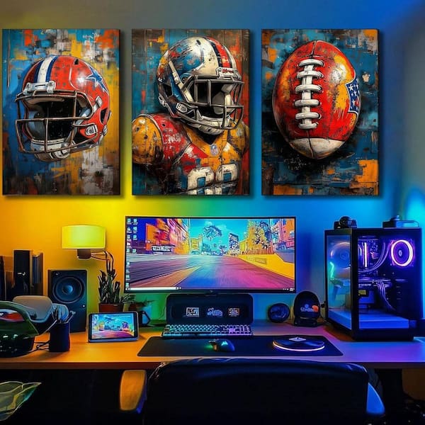3 Stampe Artistiche Da Parete Con Graffiti Sportivi - Calcio, Baseball, Football, Rugby - Decorazione Per Camera Ragazzi, 30x40 Cm