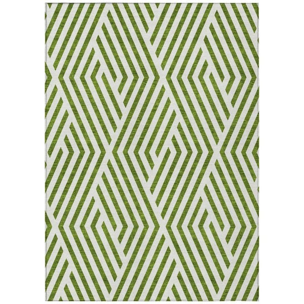 Lime Green, White 10 ft. x 14 ft. Woven Geometric Polyester Rectangle Indoor / Outdoor Area Rug