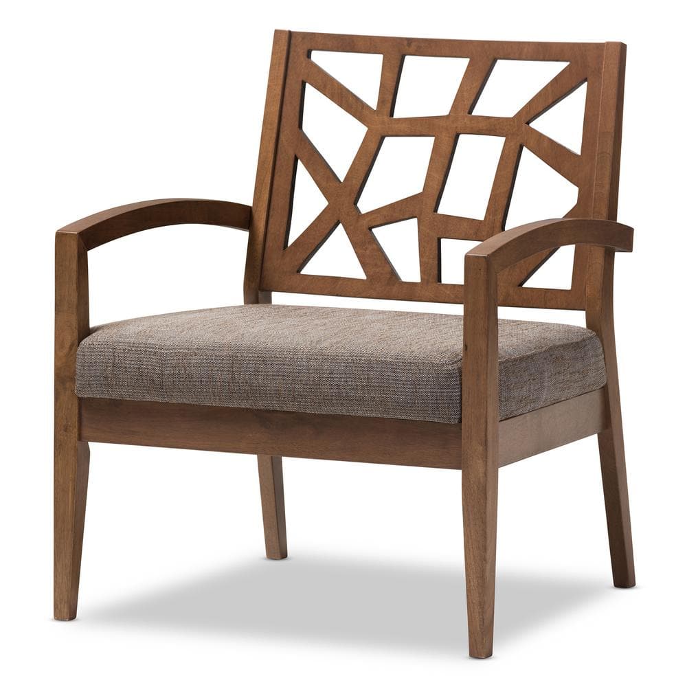 Jennifer Gray Twill and Walnut Wood Accent Chair