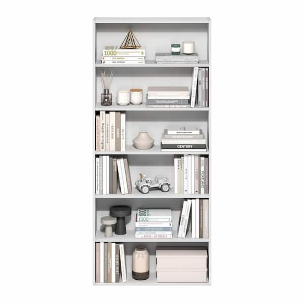 Basic 52.76 in. Tall White Wood 6-Shelf Bookcase with Open Shelf