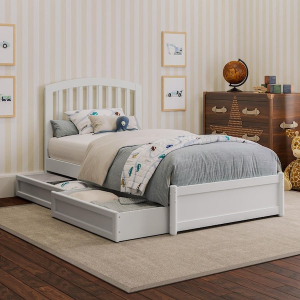 AFI Lucia White Solid Wood Frame Twin Platform Bed with Panel Footboard and Storage Drawers