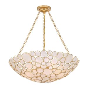 Palla 6 Light Antique Gold Dimmable Bowl Shaped Chandelier for Interior Use
