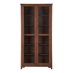Bradstone 72.20 in. Walnut Bookcase with Glass Doors