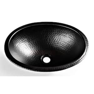 17 in. Hand Hammered Oval Drop-In Bathroom Sink in Matte Black