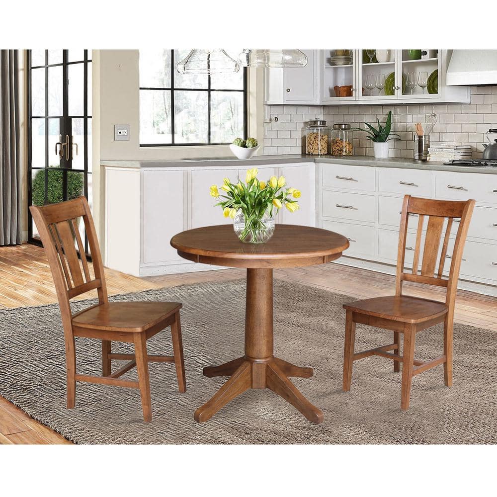 Distressed Oak 30" Round Solid Wood Pedestal Dining Table