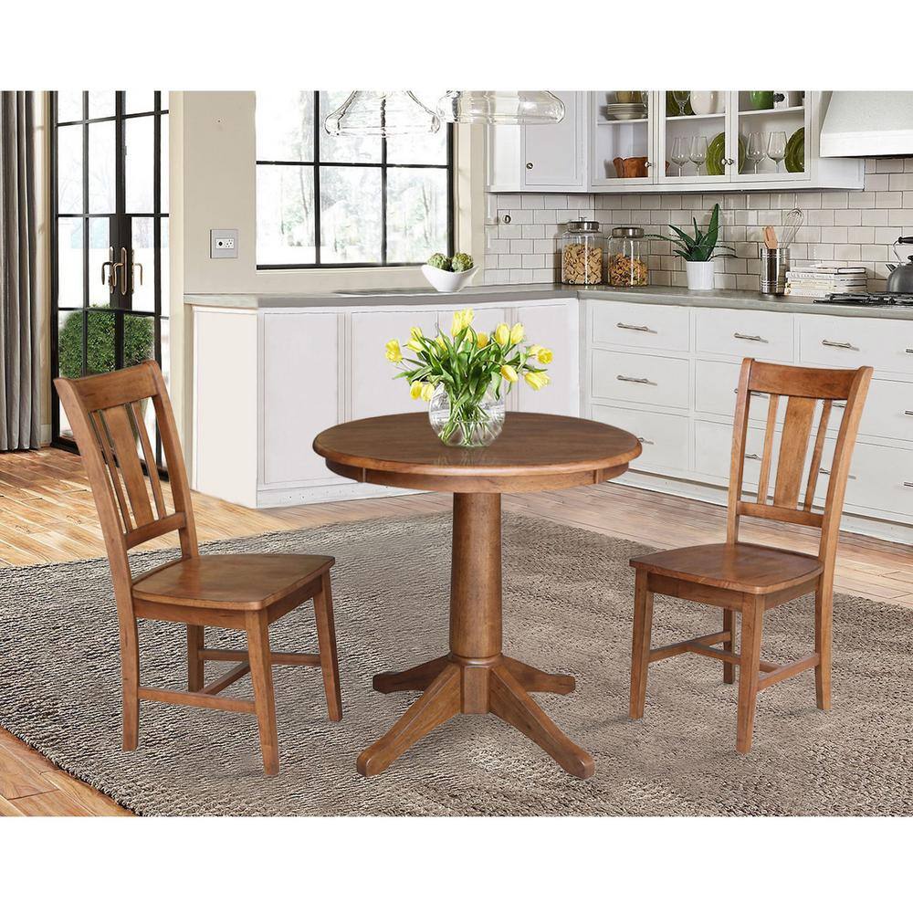 Distressed Oak 30" Round Solid Wood Pedestal Dining Table