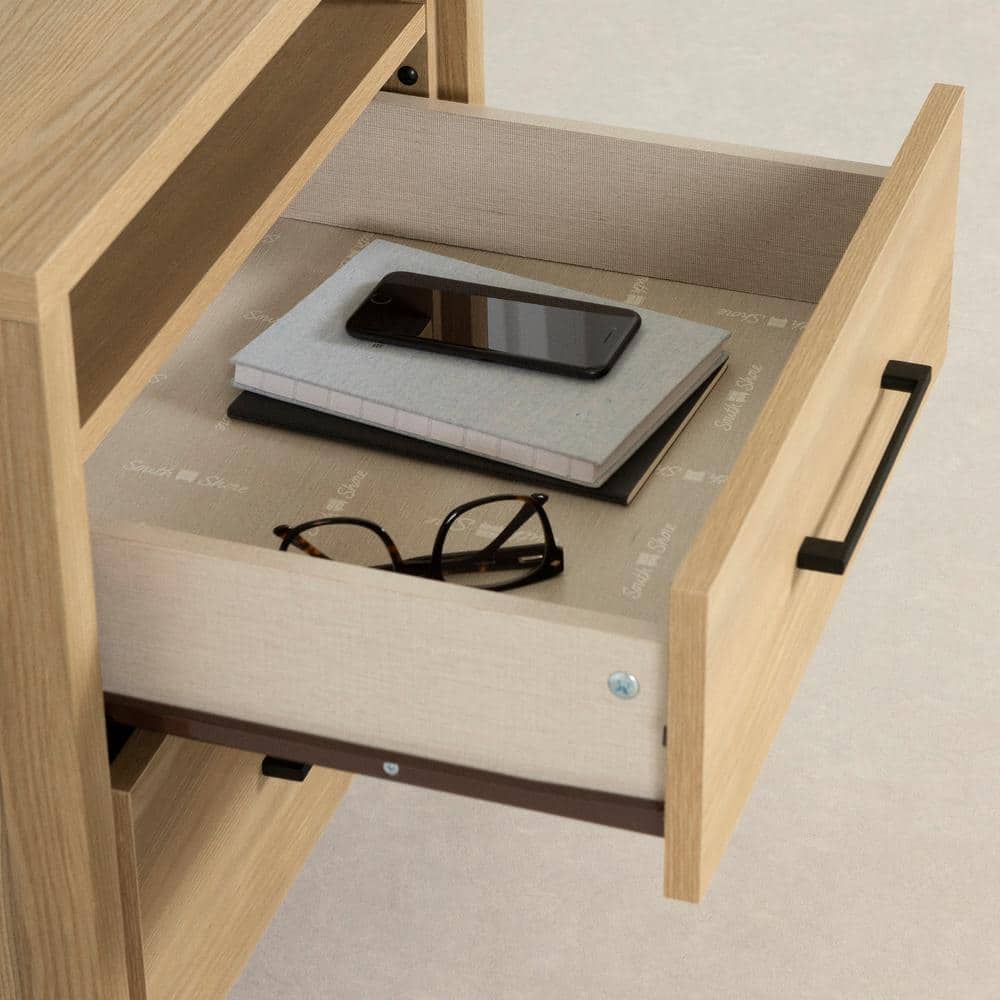 Natural Ash 2-Drawer Nightstand with Open Shelf