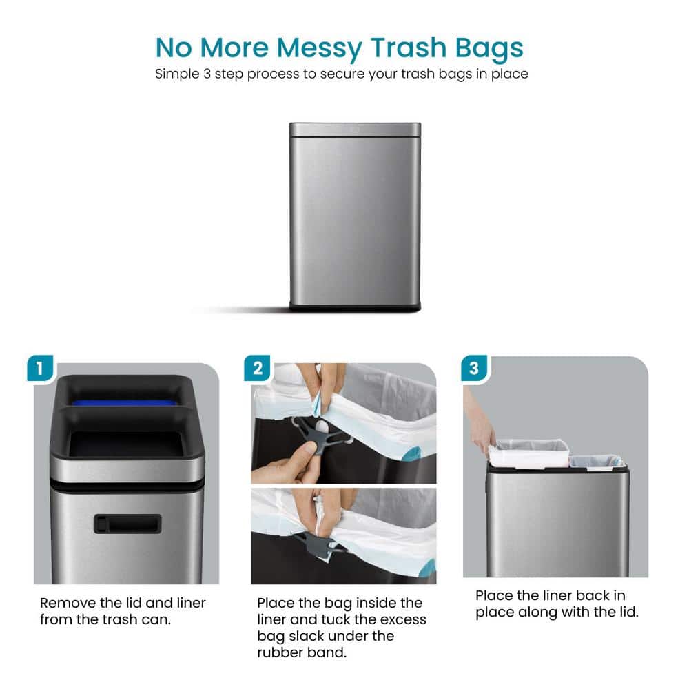 13 Gallon Stainless Steel Dual Compartment Touchless Trash Can