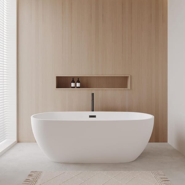 Juno 71 in. Acrylic Flatbottom Bathtub in Matte White with Matte Black Trim and Faucet