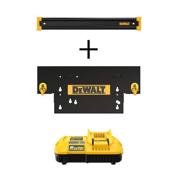 DEWALT 20 in. Compact Metal Rail, Battery Charger Rail Mount and 20-Volt MAX Lithium-Ion Fan Cooled Fast Battery Charger