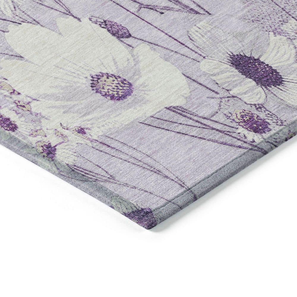 Lavender Floral Synthetic Washable Rectangular Rug 30" x 20"