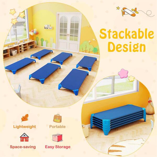 Costway Blue Toddler Stackable Daycare Cots with Easy Lift
