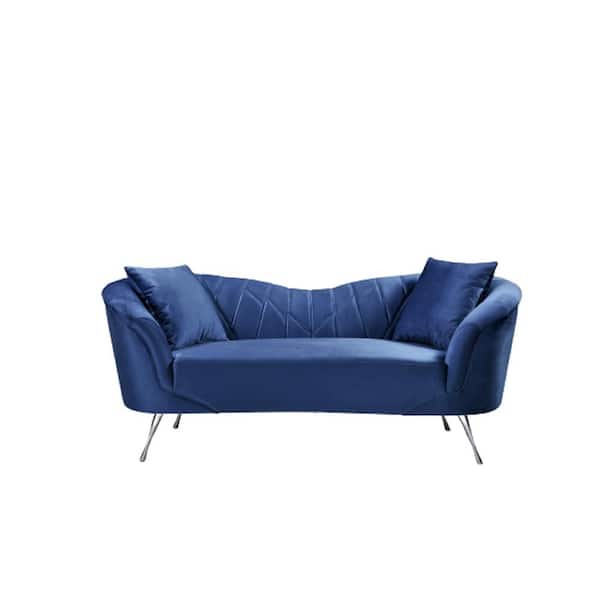 US Pride Furniture Flores 70 in. Dark Blue Velvet 2-Seater Loveseat with Flared Arms