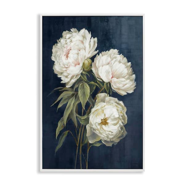 White Blossoms on Blue by Alex Black White framed Nature Giclee Art Print 30 in. x 20 in.