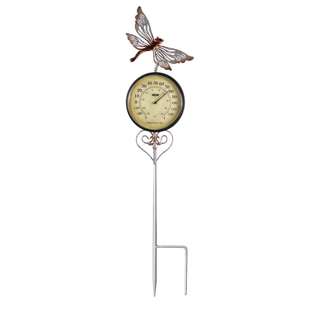 JOYBee Leaf Outdoor Thermometer Decorative-42Inch Metal Leaf Garden Stake  Outside Thermometer for Patio Outdoor Yard Lawn Decorations