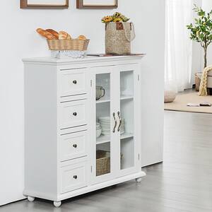 White Buffet Sideboard Table Kitchen Storage Cabinet with Drawers and Doors