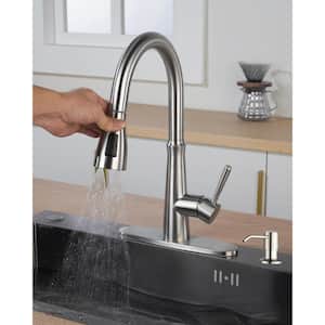 Single Handle Pull Down Sprayer Kitchen Faucet with Advanced Spray, Pull Out Spray Wand in Stainless, Brushed Nickel