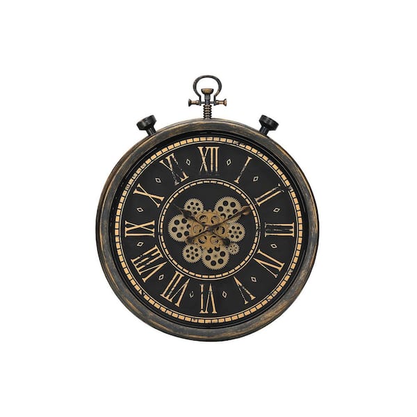 Vsmile 24 in. x 28.5 in. Brown Vintage Round Wall Clock with Roman Numeric