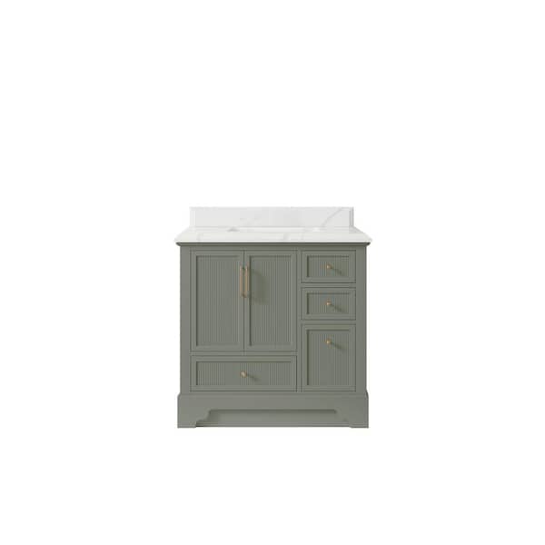 Willow Collections Alys 36 in. W x 22 in. D x 36 in. H Single Sink Bath Vanity Center in Evergreen with 1.5 in. Calacatta Laza qt Top