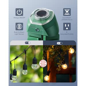 Outdoor Power Strip Timer with Photocell, Yard Stake Timer Dusk to Dawn, 6 Outlets 10 ft. Cord for Outdoor Lights, Decor