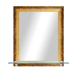 25.5 in. x 21.5 in Rectangular Framed Gold/Bronze Vertical Wall Mirror with Tempered Glass Shelf and Chrome Brackets
