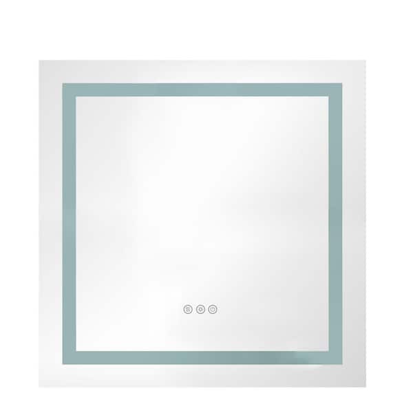 WELLFOR 36 in. W x 36 in. H Square Frameless Dimmable Anti-Fog Wall LED Bathroom Vanity Mirror in White