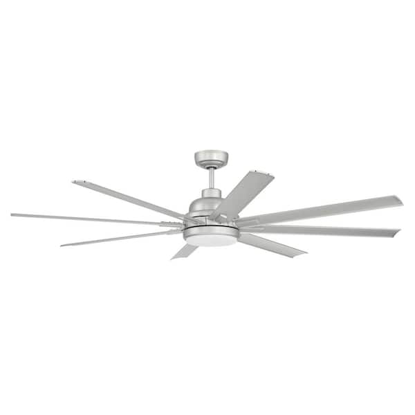 CRAFTMADE Rush 65 in. Integrated LED Indoor/Outdoor Painted Nickel Finish Hangdown Ceiling Fan, Smart WI-FI Enabled Remote & Light