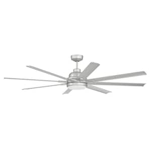 Rush 65 in. Integrated LED Indoor/Outdoor Painted Nickel Finish Hangdown Ceiling Fan, Smart WI-FI Enabled Remote & Light