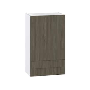 Medora Textured Slab Walnut Assembled Wall Kitchen Cabinet with 2 Drawers (24 in. W x 40 in. H x 14 in. D)