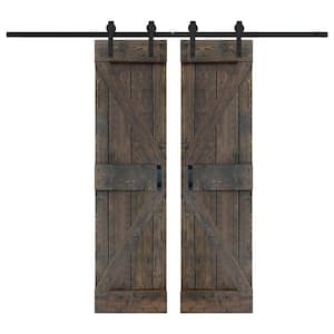 K Series 48 in. x 84 in. Smoky Gray Finished DIY Solid Wood Double Sliding Barn Door with Hardware Kit