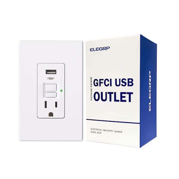 GFCI USB COMBO-15 Amp GFCI Outlet and 24-W In-Wall USB Charger combo Receptacle, Type A and Type C, White (1-Pack)