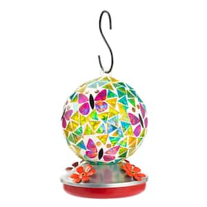 Butterfly Colorful Glass Hanging Hummingbird Feeder - 32 oz. (1-Pack)