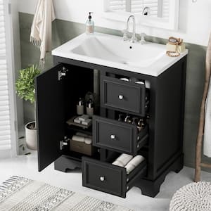 29.96 in. W x 18.46 in. D x 33.7 in. H Single Sink Freestanding Bath Vanity in Black with White Ceramic Top