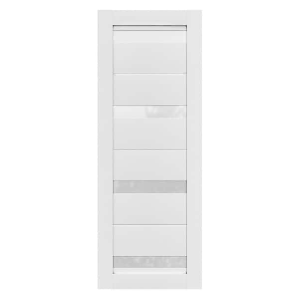 18 in. x 80 in. 6 Panel Frosted Glass Prefinished White Polycarbonate Interior Wood Door Slab Crocus