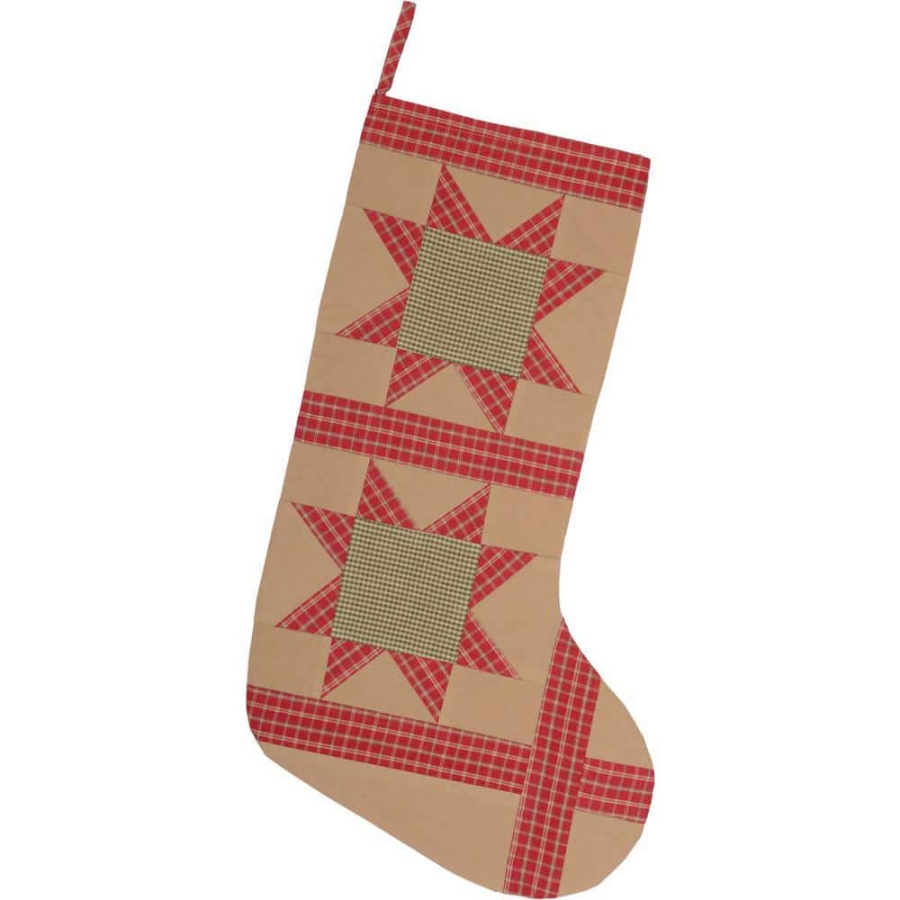 New Primitive Country QUILTED STAR RED TARTAN PLAID STOCKING 15" 