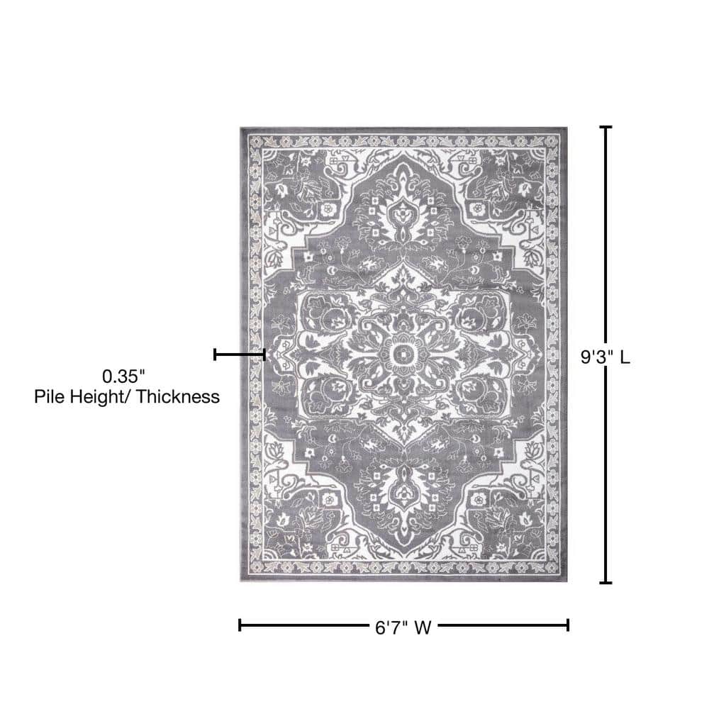 Gray Rectangular Medallion Synthetic Easy Care Area Rug
