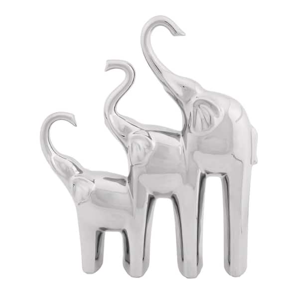 Litton Lane 2 in. x 14 in. Silver Ceramic Elephant Sculpture