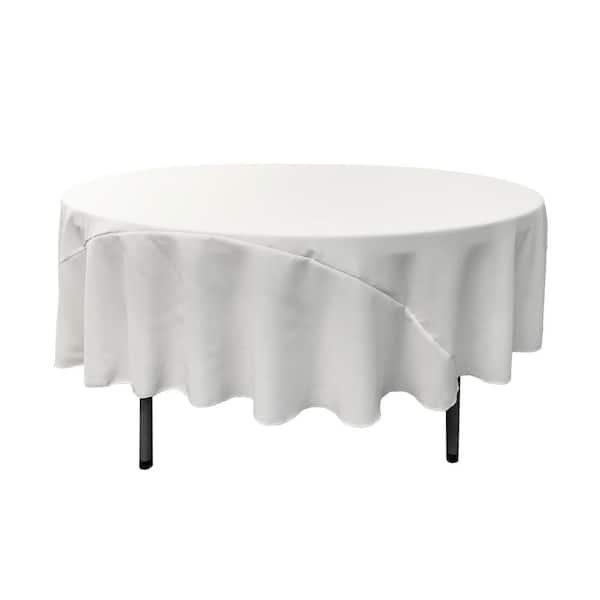 La Linen 90 In White Polyester Poplin, 90 Round White Tablecloths