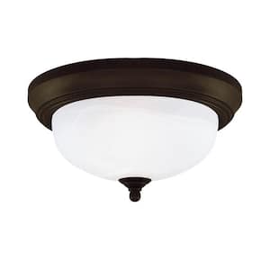 2-Light Ceiling Fixture Oil Rubbed Bronze Interior Flush-Mount with Frosted White Alabaster Glass