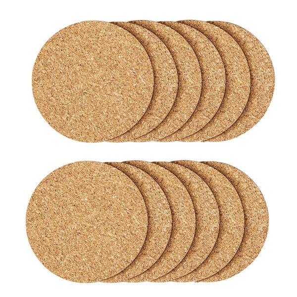12 pcs Light Brown Cork Coaster Set, Blank Absorbent Heat Resistant Reusable Coasters for Tea Coffee, Craft Gift