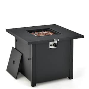 32 in. Square Propane Gas Outdoor Fire Pit Table with Glass Stones Rain Cover 50,000 BTU