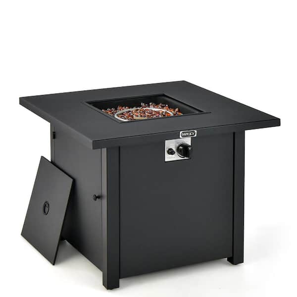 Costway 32 in. Square Propane Gas Outdoor Fire Pit Table with Glass Stones Rain Cover 50,000 BTU
