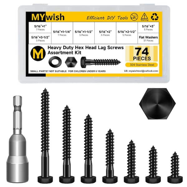 MYWISH 3/8 in. Hex Head Lag Screw Kit (46-Piece), 304-Stainless