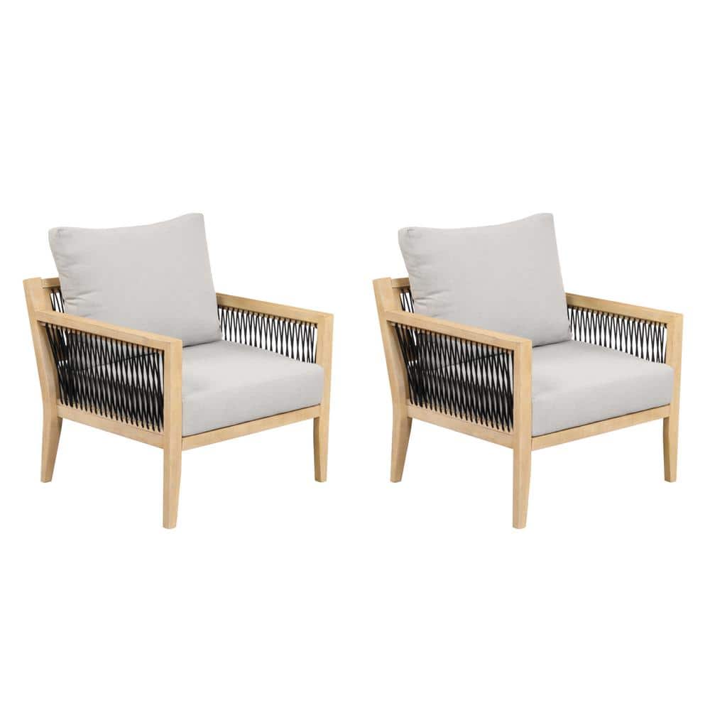 Freya Bohemian Acacia Wood Outdoor Armchairs with Cushions, Set of 2