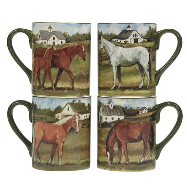Certified International York Stables 18 oz. Assorted Colors Earthenware Mug Set Of 4