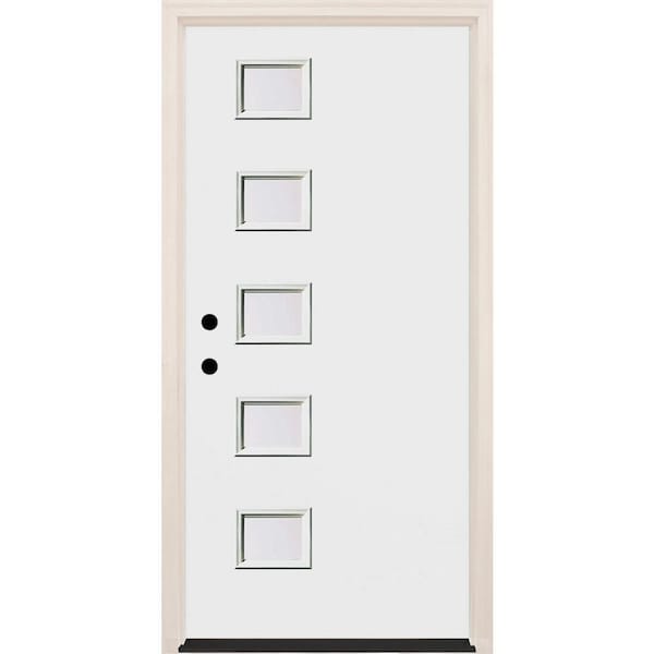 Builders Choice 36 in. x 80 in. Left-Hand/Inswing 5 Lite Clear Glass Unfinished Fiberglass Prehung Front Door with 4-9/16 in. Frame