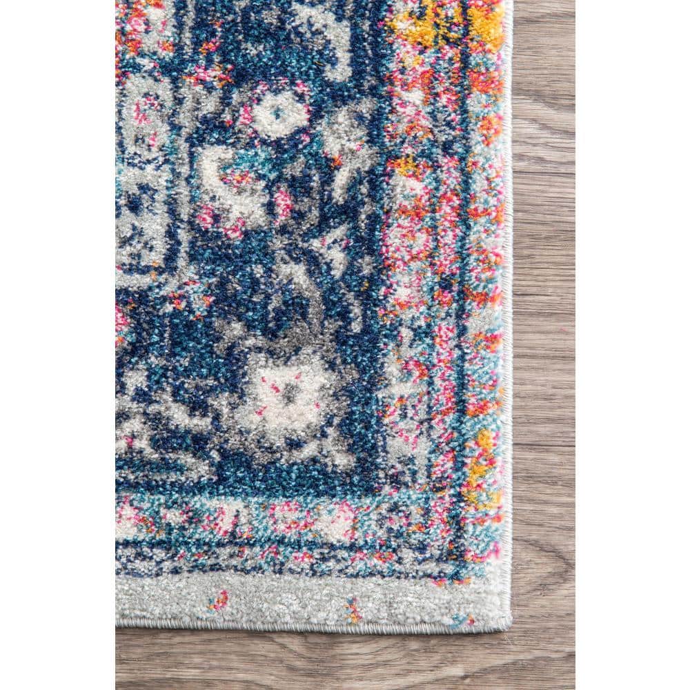 Vintage Floral Medallion 2'x6' Blue Synthetic Runner Rug