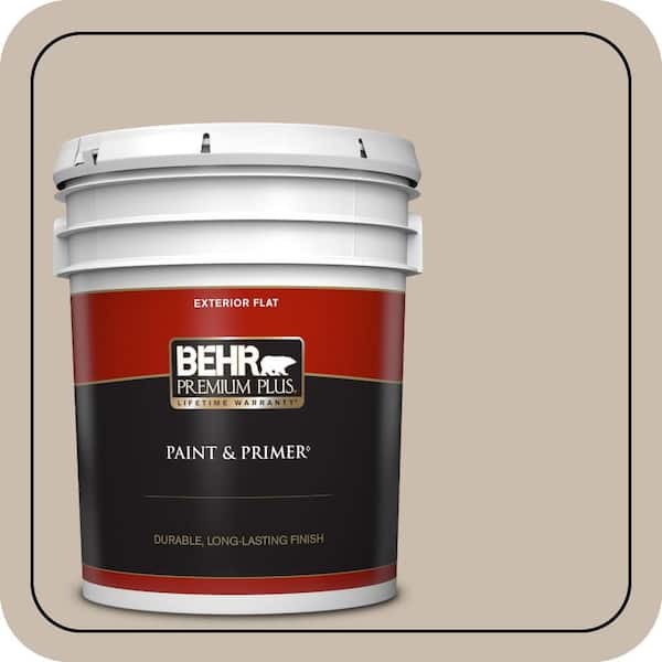 BEHR PREMIUM PLUS 5 gal. #PPU5-13 Creamy Mushroom Flat Exterior Paint & Primer