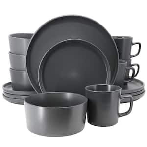 Lux Matte 16-Piece Matte Dark Gray Stoneware Dinnerware Set, Service for 4