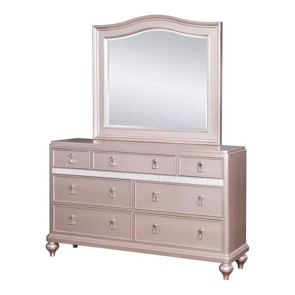 Kloe 2-Piece Rose Gold 7-Drawer 64 in. Dresser with Mirror